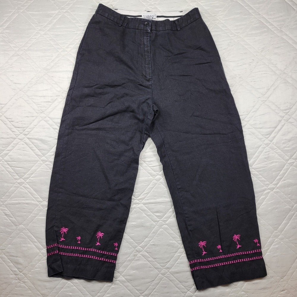 Pure &‎ Simple black capri pants w/ palm tree design size 10